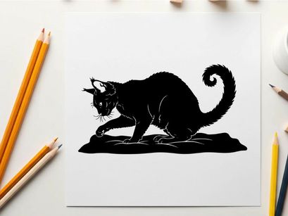 Silhouette of a mythical creature with cat like features and horns