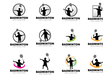 Badminton Logo, Sport Branch Design, Vector Abstract Badminton Players Silhouette Collection preview picture
