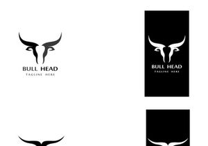 Retro vintage bull head horns logo design