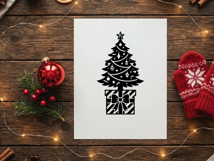 Árvore de Natal Festiva com Caixa de Presente para Celebração de Férias