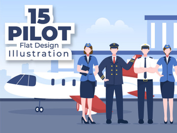 15 Pilot and Air Hostess Cartoon Illustration preview picture