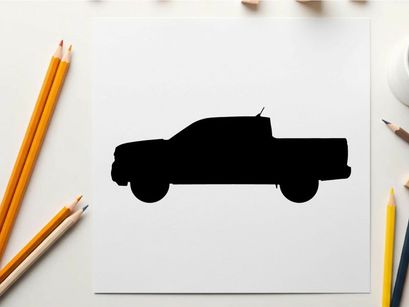 Silhouette of a pickup truck vehicle in black