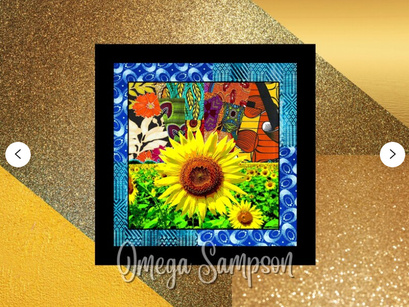 Sunflower in a Sunflower Field with Colorful Retro African Patchwork Background & Border DIGITAL Printable Downloadable Wall Art Flower Art