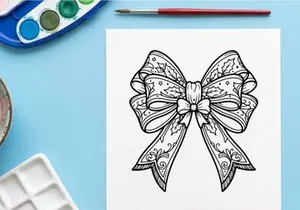 Christmas decorative bow illustration with holly leaf patterns for holiday gift wrapping