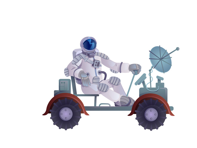 Cosmonaut in lunar rover flat cartoon vector illustration