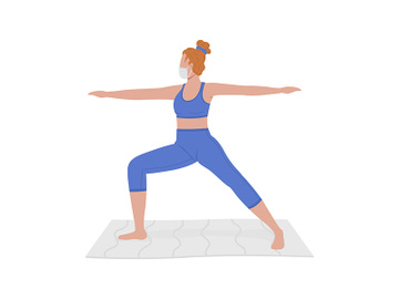 Young woman in mask practicing yoga semi flat color vector character preview picture