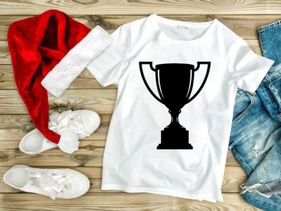 A black trophy icon on a white background symbolizing achievement and success