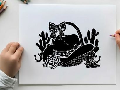 Western cowboy hat silhouette in a decorative basket