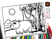 Hippopotamus Coloring Book Line Art Design