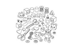 Cute crafting tools and sewing supplies flat design vector illustration