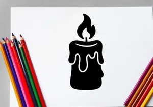 Black Candle with Flame and Melting Wax for Halloween or Candlelight