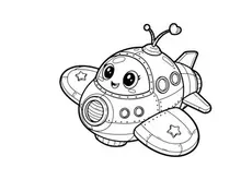 Cute cartoon spaceship flying happy vector illustration
