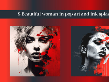 Beautiful woman in pop art and ink splash preview picture