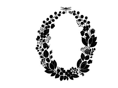 Silhouette of a floral wreath with a dragonfly silhouette