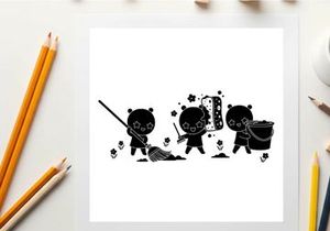 Three ninja pandas in silhouette fighting with swords and a drum