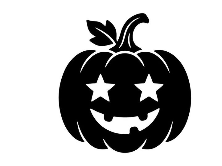 Black Halloween Pumpkin with Starry Eyes and Smiling Face