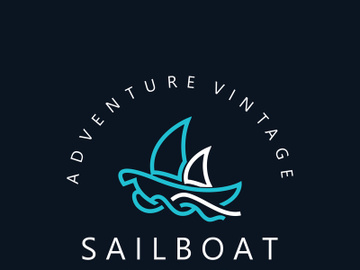 Sailboat vintage logo minimalist with wave, travel yacth or sailing boat vector design template preview picture