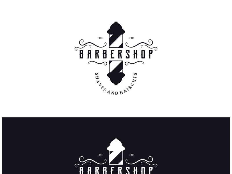 Barbershop logo vintage, retro, haircut, shaving, with scissors, shaving pole, comb, razor. for business, emblems, labels, barber shops, badges.