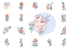 Line Art Flower, Canvas Print Decoration Set