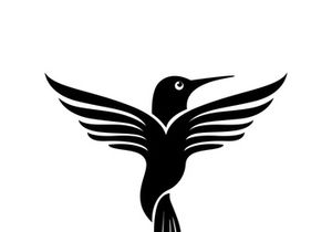 Black and white outline of a hummingbird.