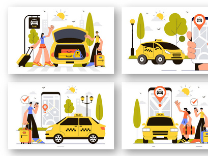 9 Taxi Booking Travel Service Illustration