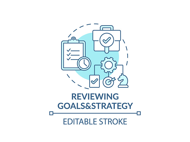 Reviewing goals and strategy concept icon