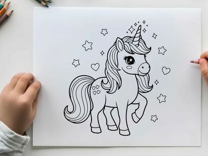 Cute unicorn with hearts and stars vector illustration