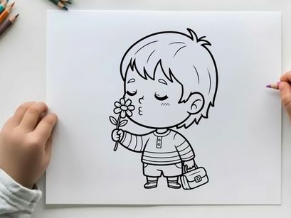 Cute boy holding flower vector illustration flat design