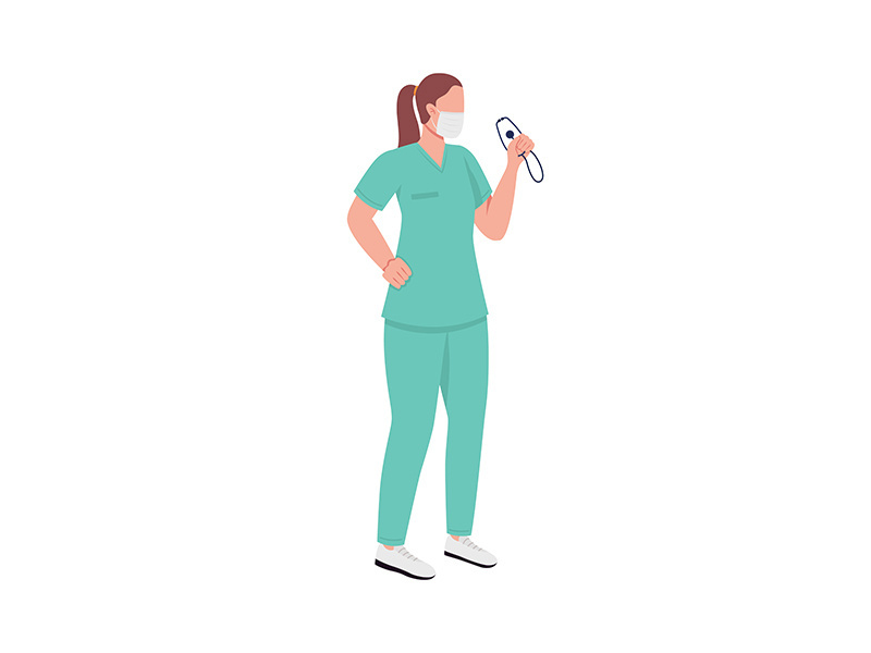 Nurse in face mask flat color vector faceless character