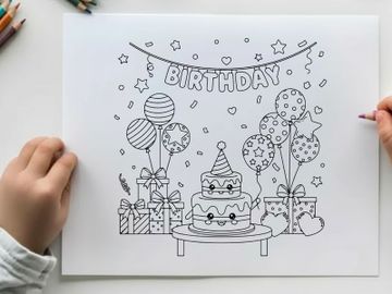 Birthday party celebration with cake and balloons vector illustration preview picture