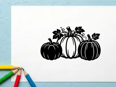 Silhouette Buah Labu dan Daun Gugur untuk Dekorasi Panen Musim Gugur