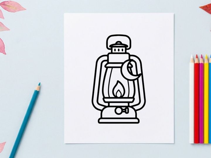Icono de farol de Halloween con luna creciente. Arte lineal de lámpara de aceite tenebrosa para diseño de temporada.