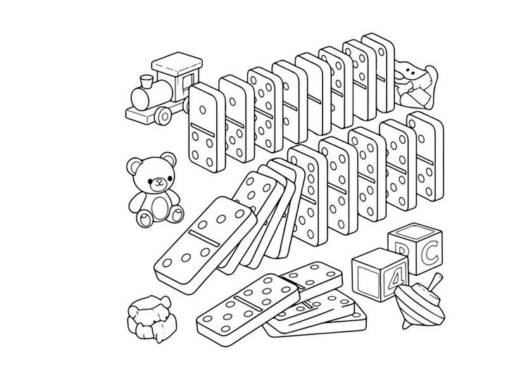 Dominoes falling toys vector illustration flat design