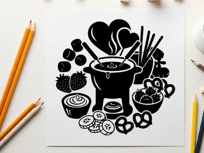 ilustración vectorial de juego de fondue con queso e ingredientes