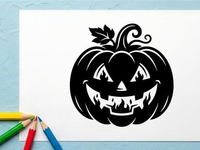 Black Halloween Pumpkin with Carved Jack-o'-Lantern Face