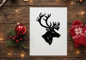 Stylized reindeer head silhouette for Christmas holiday decor