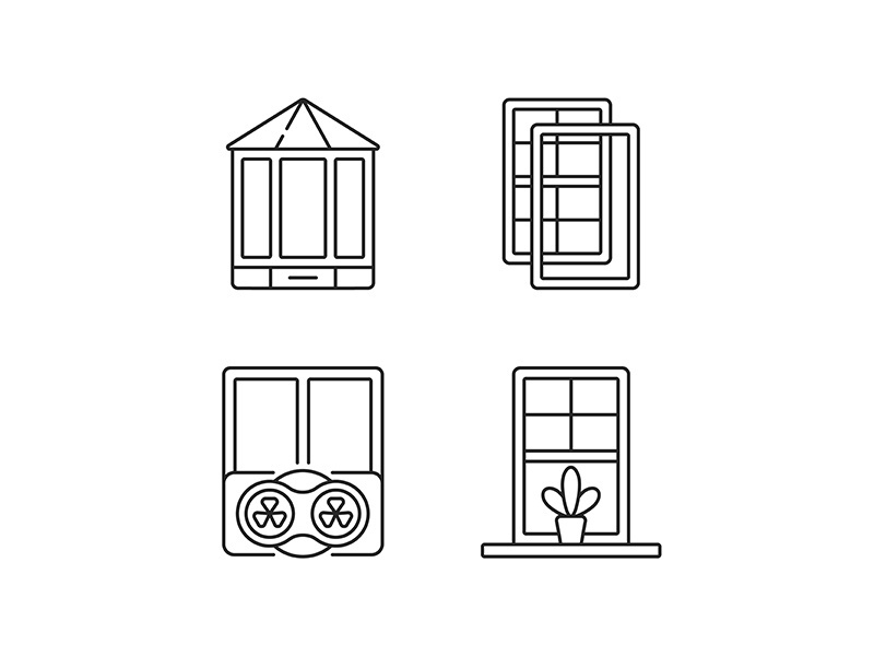 Doors replacement service linear icons set