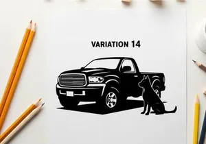 Silhouette of a pickup truck with a dog variation 14