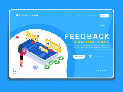 Isometric feedback landing page illustration template