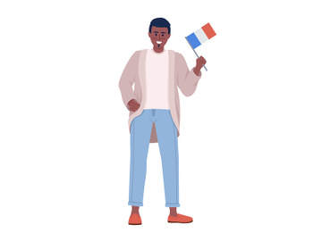 Smiling guy with French flag semi flat color vector character preview picture