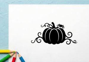 Halloween Pumpkin Silhouette with Swirling Vines and Spider