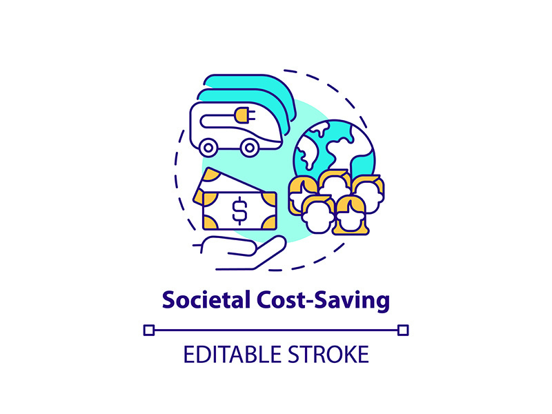 Electric vehicles societal cost saving concept icon.