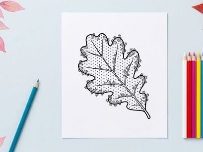 Ilustración de arte lineal de hoja de roble. Boceto botánico dibujado a mano para página de libro para colorear.
