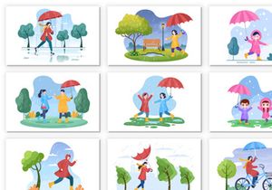 24 People in The Rain Cartoon illustration