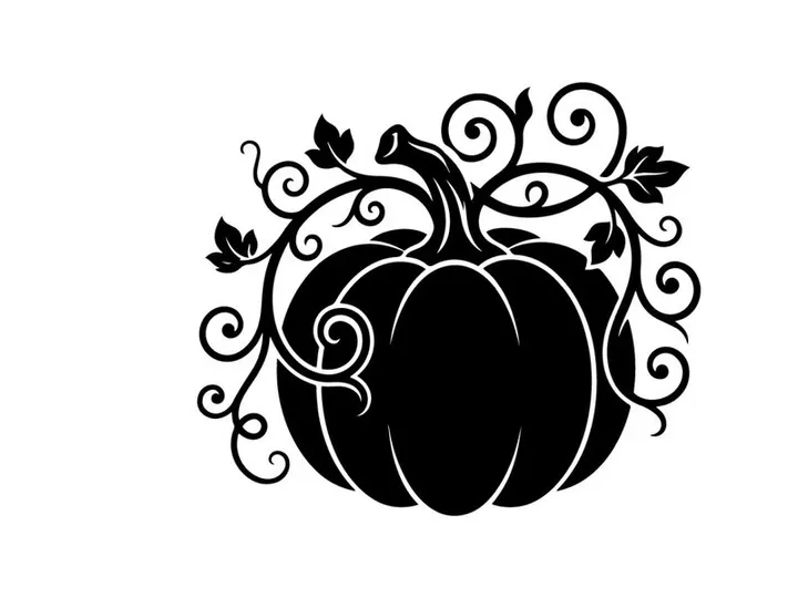 Silhouette of a pumpkin with swirling vine patterns for autumn decor
