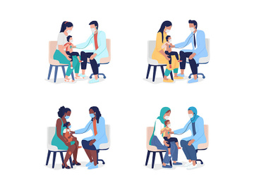 Pediatric examination semi flat color vector characters set preview picture