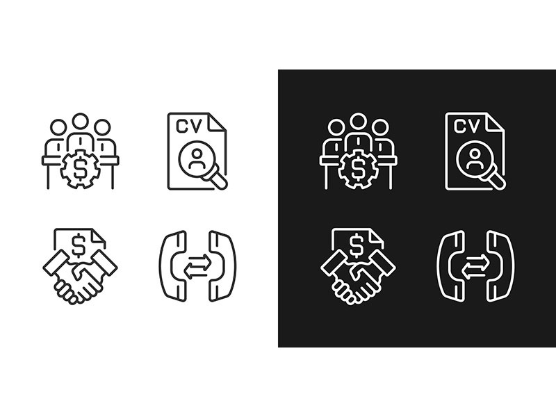 Business operations pixel perfect linear icons set for dark, light mode