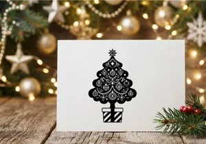 Stylized Christmas Tree with Ornaments and Gift Box for Holiday Decor