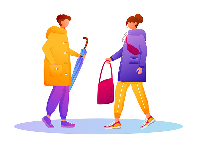 People in raincoats flat color vector faceless character