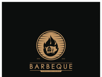 Simple Barbecue Vintage hot grill, with crossed flames and spatula. Logo for restaurant, badge, cafe and bar.vector preview picture